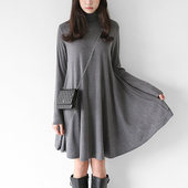 高领大码 2025年秋冬新款 女纯棉中长款 内搭打底连衣裙遮肚大摆裙子