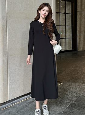 时尚慵懒风女装2025年秋冬新款韩版休闲显瘦百搭打底裙黑色连衣裙