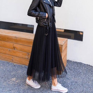 网纱裙子女2024新款a字裙黑色中长款秋冬季半身裙冬天配毛衣长裙