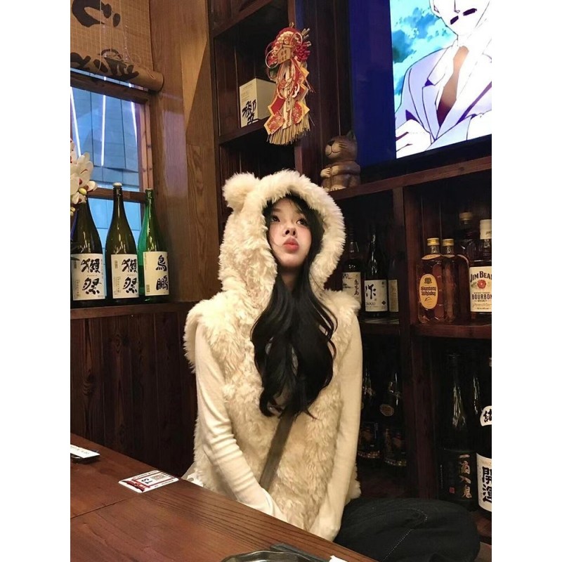 环保皮草皮毛一体马夹外套短款女