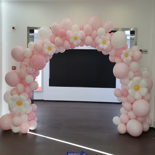 三八粉白色雏菊气球链宝宝生日场景装饰开业活动布置拱门装饰气球