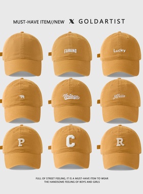 GOLDARTIST姜黄色帽子鸭舌帽女字母橙色棒球帽男百搭宽帽檐显脸小