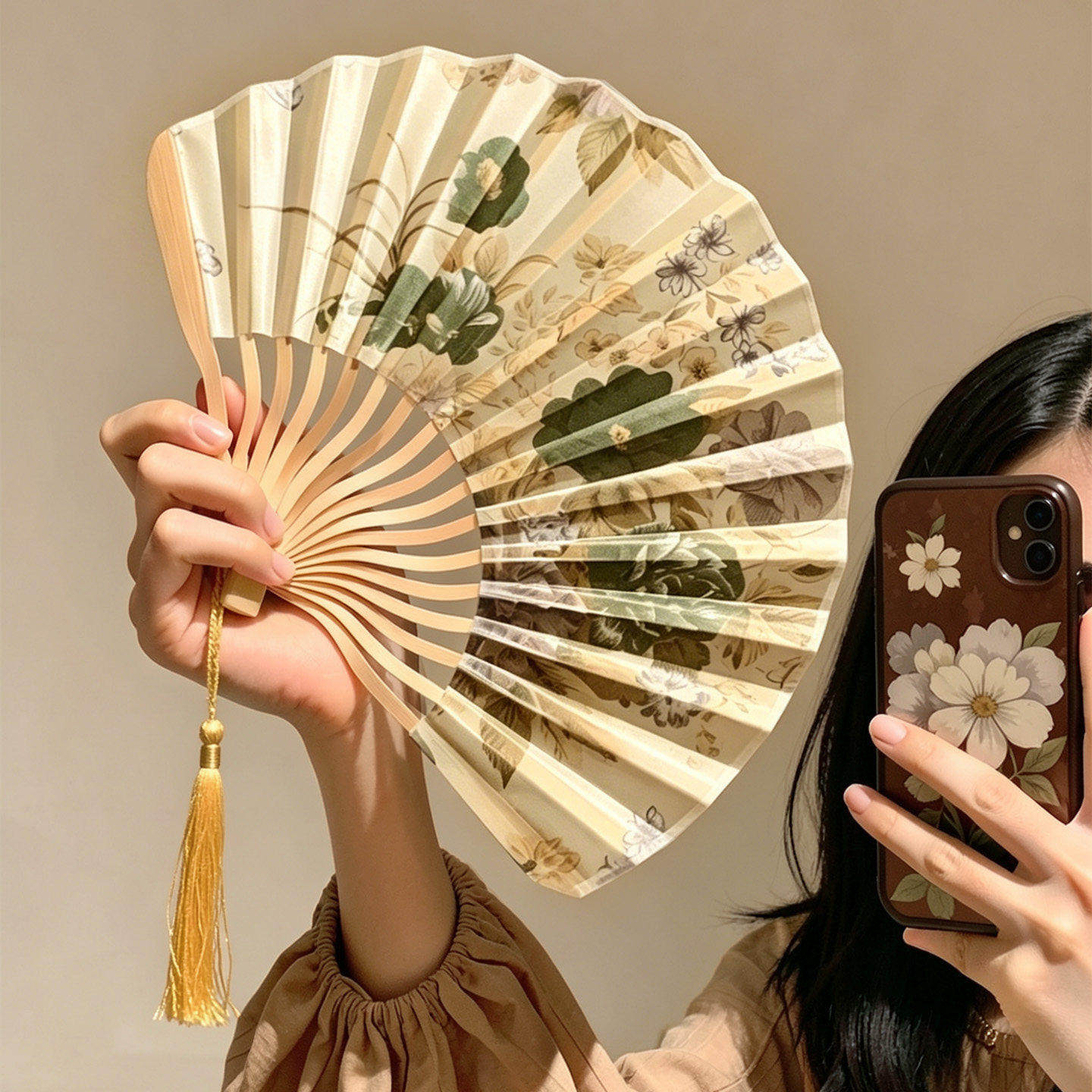 扇子新中式旗袍汉服古风配饰随身便携折扇高颜值水墨画古典舞蹈扇