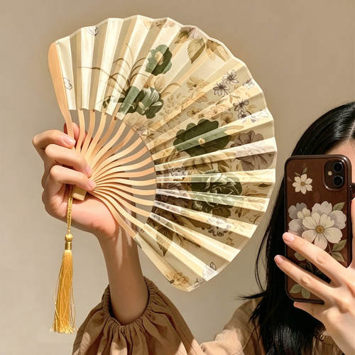 扇子新中式旗袍汉服古风配饰随身便携折扇高颜值水墨画古典舞蹈扇