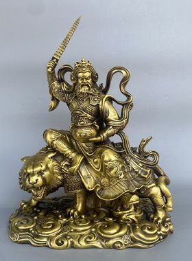 黄铜武财神摆件赵公明骑虎像