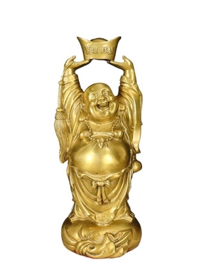 全黄铜弥勒佛像摆件顶天佛家居客厅玄关书房装饰品大肚笑佛中式