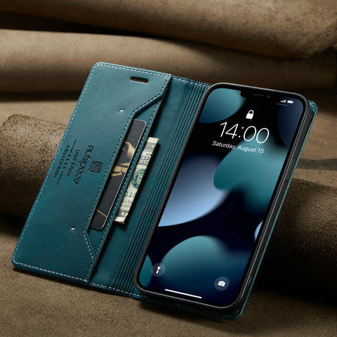 适用于苹果14ProMax手机壳插卡磁吸支架新款iPhone13保护套防摔磨砂12Pro手机皮套高档复古男女款钱包