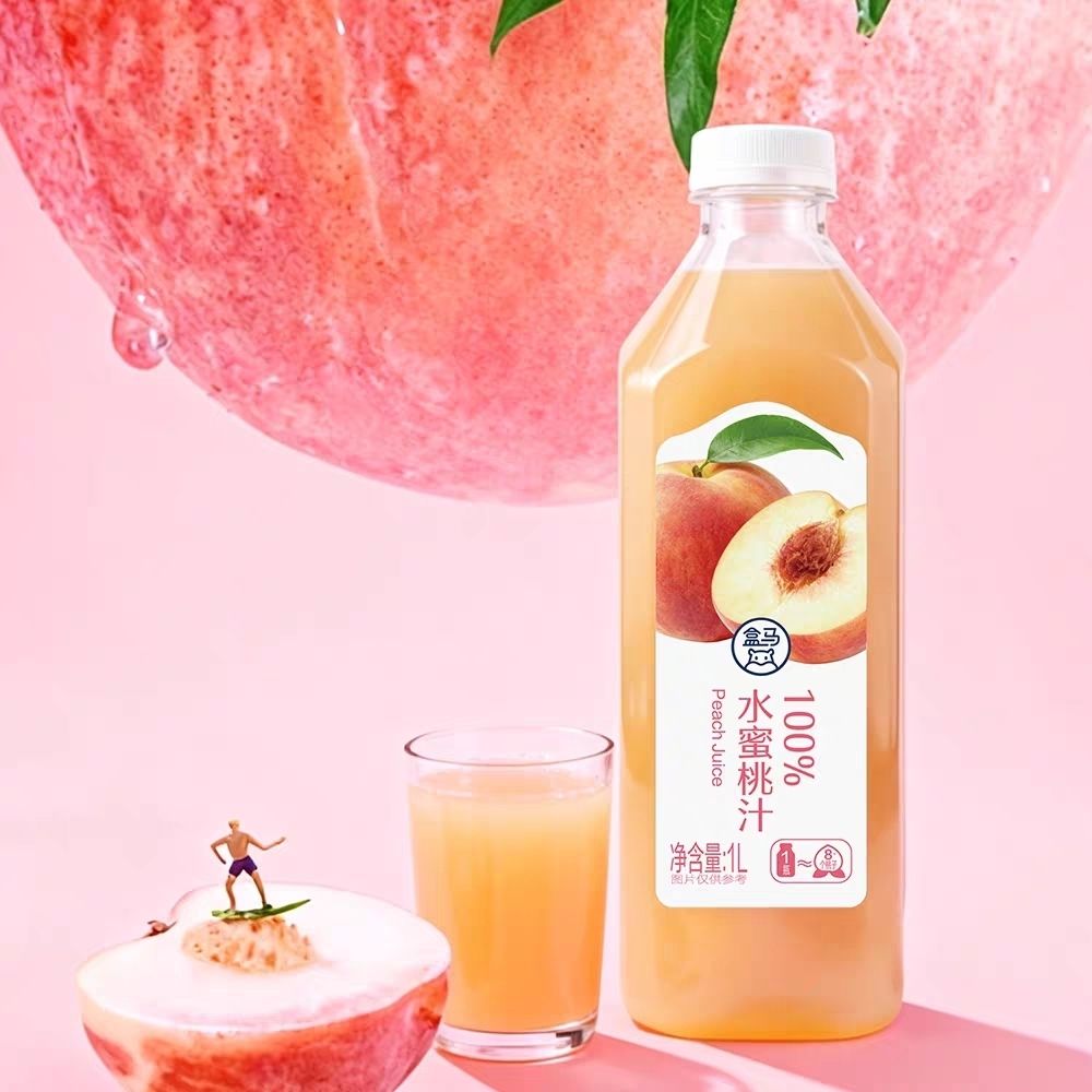 盒马代购100%水蜜桃汁1L大容量果香浓郁唇齿留香甜度适中果汁饮料