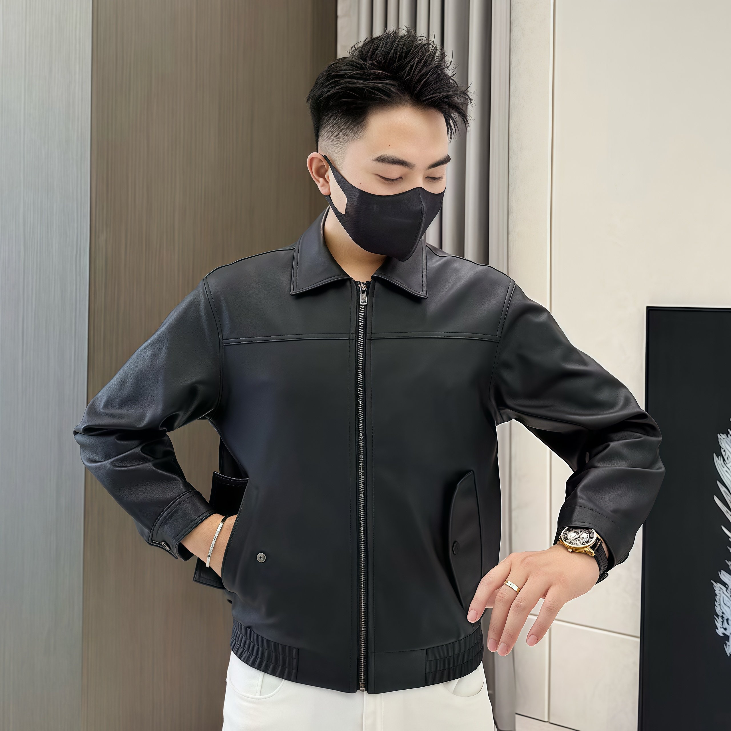 痞帅炸街皮衣男款潮流夹克短款