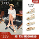 新款 TATA他她休闲运动凉鞋 7AP05BL5 坡跟凉鞋 2025夏季 女鞋 羊皮法式