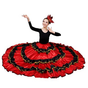 成人女西班牙大摆裙弗拉明戈风半身裙练习裙伴舞台舞蹈开场舞服装