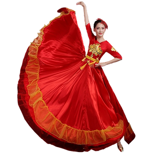 新款民族舞台服装中国风元素现代开场舞大摆裙演出服舞蹈伴舞服装