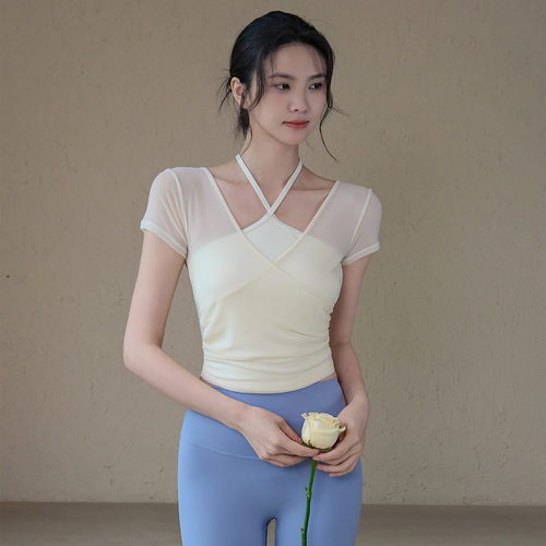 高级感网纱轻薄透气瑜伽服短袖女