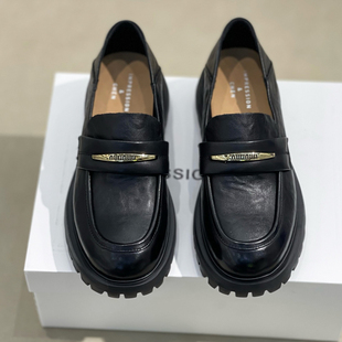 【1-539】乐福鞋女真皮厚底英伦风春季新款粗跟一脚蹬单鞋小皮鞋