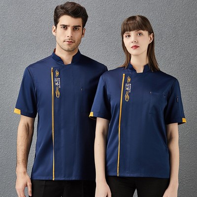 厨师工作服夏季短袖厨房工作后厨衣服男女西餐厅中国风厨师服定制