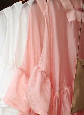 仙仙的透的！自由唯美珠光天丝棉轻薄柚子粉白色宽松外搭连衣裙