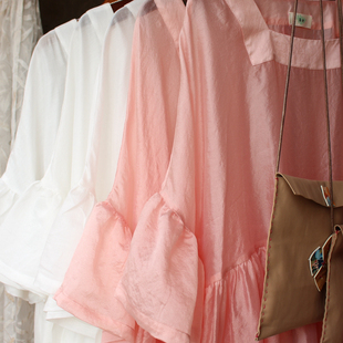 仙仙的透的！自由唯美珠光天丝棉轻薄柚子粉白色宽松外搭连衣裙