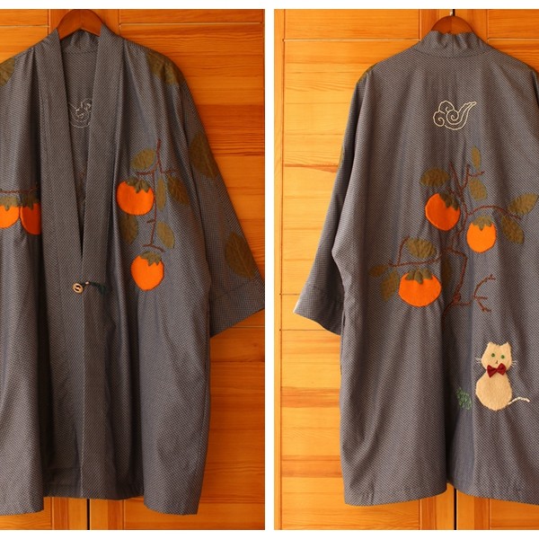 柿柿如意！手缝拼布宽松纯棉外套外搭（手绣珠绣）孤品一件