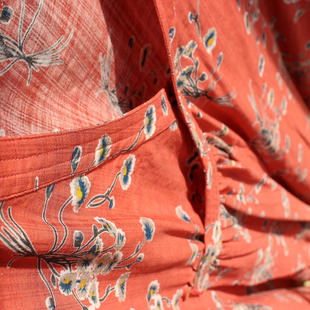 连衣裙袍子 复古长衫 轻盈好穿 斜襟纯棉西瓜红花布