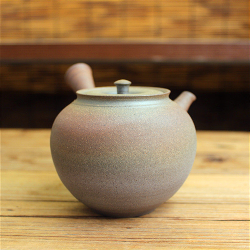 日本常滑烧九宫壶作水野阳景 火窑变菩提叶薄胎横手侧把急须茶壶