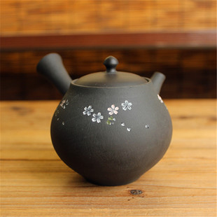 日本常滑烧名家都筑青峰小容量朱泥梨皮印花圆润横手侧把急须茶壶