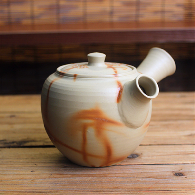 常滑烧火榉纹白泥侧把泡茶急须壶图片