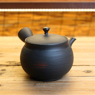 日本常滑烧已故作家伊藤高凤作跳刀波浪纹横手侧把泡茶急须茶壶