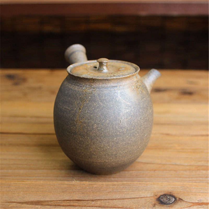 日本常滑烧水野阳景 白泥窑变藻挂日式横手侧把泡茶急须茶壶茶器
