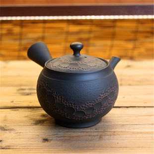 日本常滑烧已故作家伊藤高凤作 泡茶急须 刀削面松皮横手侧把日式