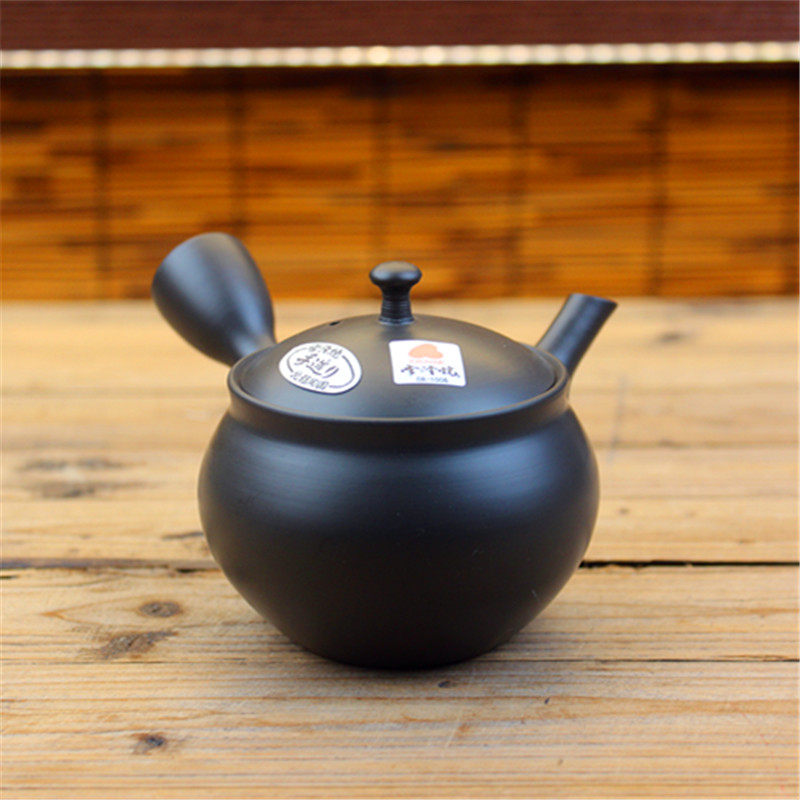 日本常滑烧三代梅原北龙 黑泥素面光面小容量日式手工侧把急须壶