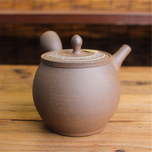 横手侧把泡茶急须茶壶 陶泥印花盖日式 日本常滑烧已故匠人 石龙作