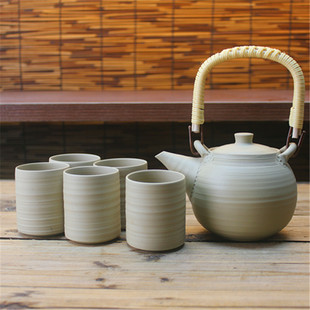 提梁壶土瓶急须套装 白泥日式 水野静仙 日本常滑烧已故无形文化财