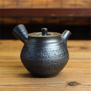 日本常滑烧 秋景陶苑 加藤一房南蛮金属感横手侧把小容量急须茶壶