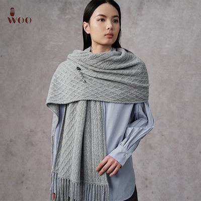嫵WOO 【素柔】流苏披肩围巾山羊绒冬季新品围脖外搭披肩斗篷