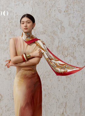 嫵WOO 【礼赠推荐】彩澜丝羊绒盘扣小长巾围巾围脖中式敦煌小丝巾