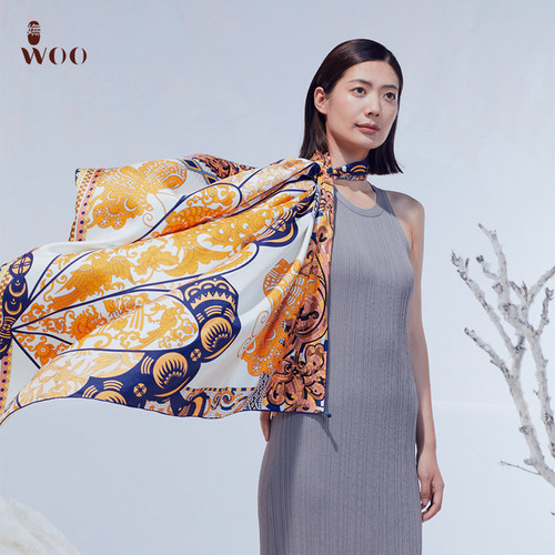嫵WOO 【缘起】双面印花真丝方巾印花长方形
