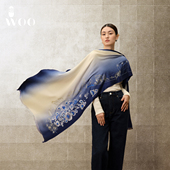 手绣花卉长款 嫵WOO 梦染霜华 羊绒刺绣围巾披肩秋冬高级感穿搭