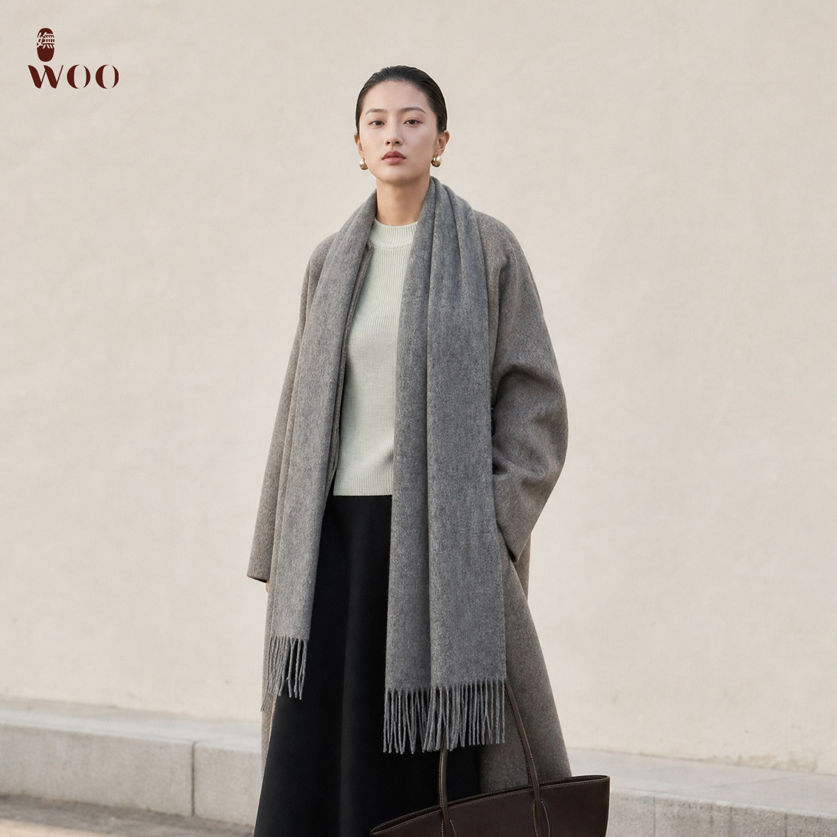 嫵WOO【经典款小水纹】百搭纯色山羊绒围巾礼品礼物秋冬男女款