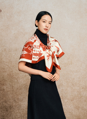 嫵WOO 【礼赠推荐】五谷丰登印花丝巾桑蚕丝真丝围巾女披肩斗篷