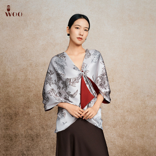 青花卉影高端中式 印花面料小 披肩旗袍外搭 礼赠推荐 嫵WOO