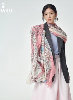 嫵WOO 【限时折扣】山居意境羊绒印花长巾春夏季围巾披肩国风礼品