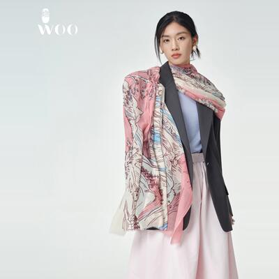 WOO妩春夏季印花山水国风女披肩