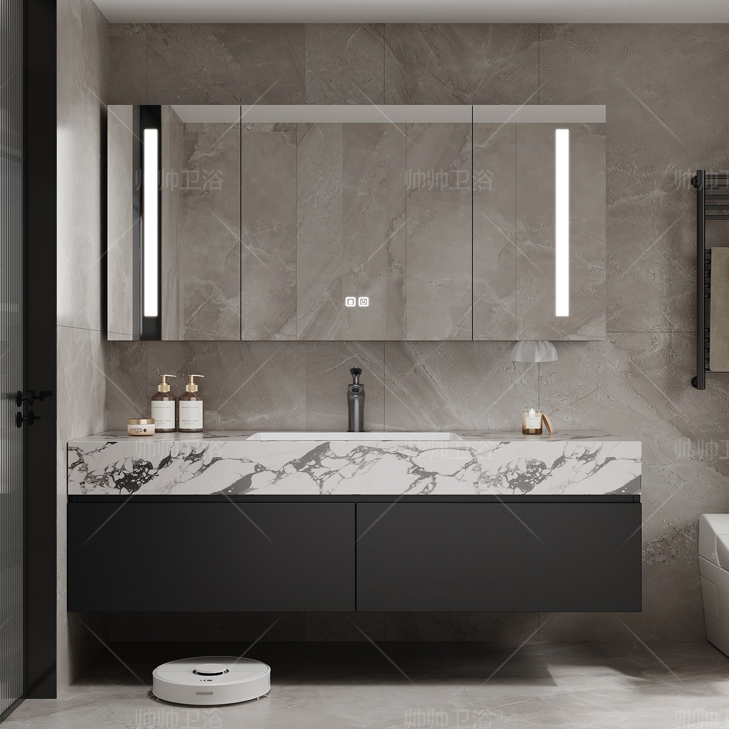 新款黑色岩板无缝陶瓷一体盆浴室柜组合洗手盆柜卫生间洗漱台定制,家装主材,浴室柜组合,淘宝优惠券,粉丝福利购,淘宝优惠卷