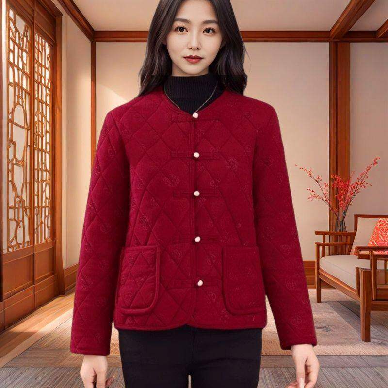 棉袄女款中老年棉衣妈妈开衫保暖衣加绒加厚奶奶外套秋冬上衣棉袄