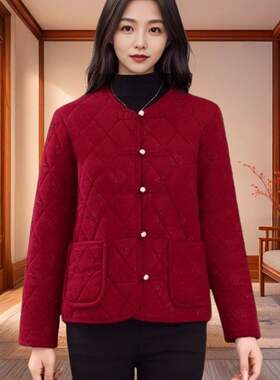 棉袄女款中老年棉衣妈妈开衫保暖衣加绒加厚奶奶外套秋冬上衣棉袄