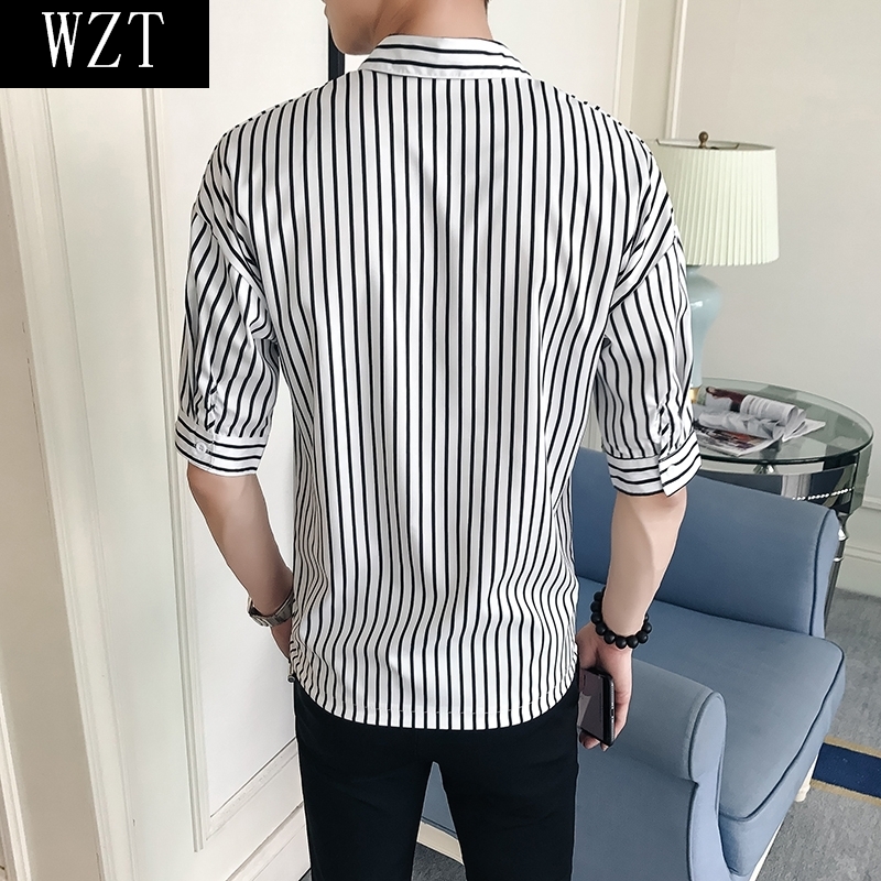 衬衫男士t-shirt帅t单穿修身短轴抖音韩版T洫透气男神范夏季西装