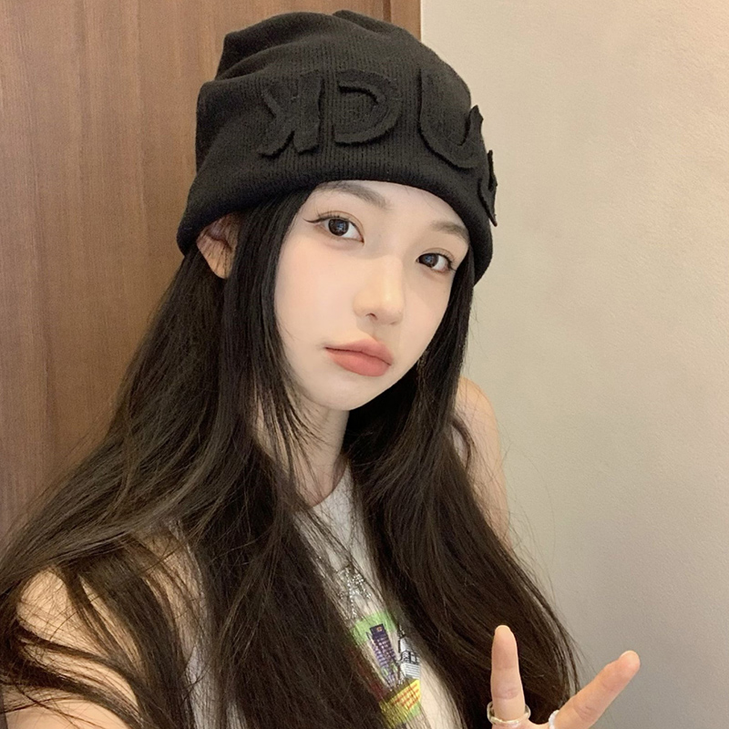 2024新款帽子女夏季毛线黑色薄款冷帽春秋月子产后针织堆堆帽女款