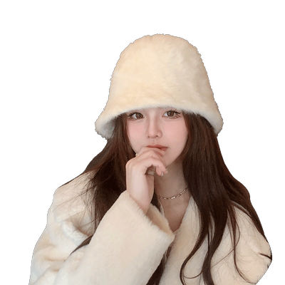兔毛渔夫帽女秋冬季盆帽白色帽子