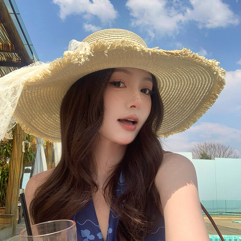 蕾丝蝴蝶结大帽檐沙滩草帽女2025年春新款海边遮阳防晒太阳帽子潮,服饰配件/皮带/帽子/围巾,帽子,淘宝优惠券,粉丝福利购,淘宝优惠卷