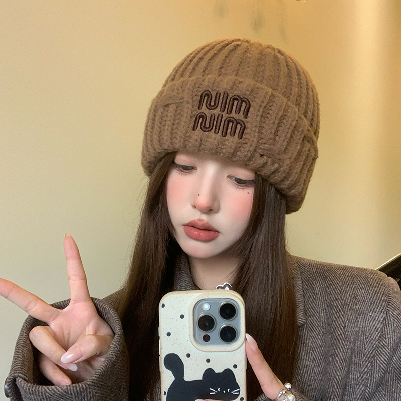 2025年新款美拉德毛线帽女士秋冬季显脸小保暖针织帽子潮冬天女款